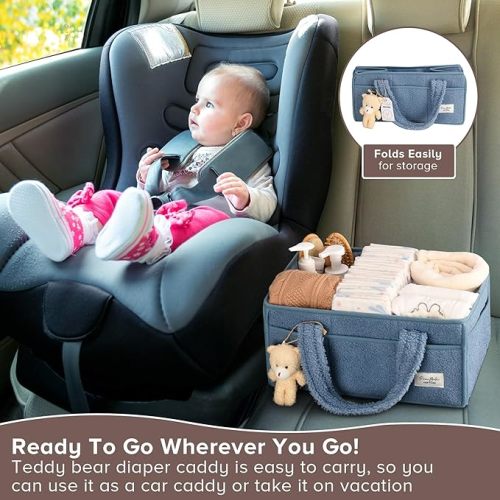 PeraBella Baby Diaper Caddy Organizer with Handle, Boy & Girl Shower Gift Basket, Portable Diaper Storage Basket Bin for Wipes, Newborn Baby Essentials Registry Search Must Haves, Car Caddy Organizer