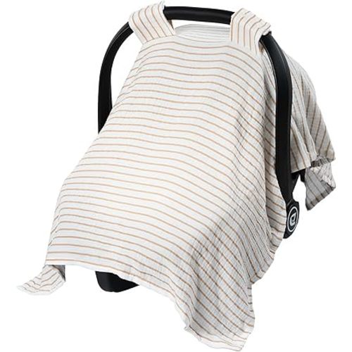 Meracorallo Muslin Baby Car Seat Cover, 100% Organic Cotton Infant Carrier Cover, Lightweight Breathable Soft Carseat Canopy for Baby Boys and Girls (Neutral Stripe)
