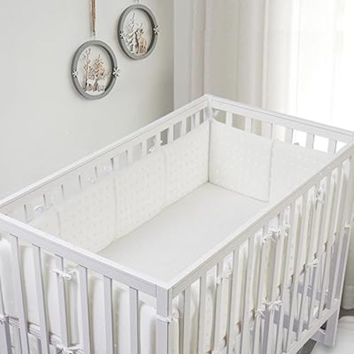 12Pcs Mesh Crib Liner Anti-Collision,Soft Baby Padding for Sides Padded Covers,Soft Cushioned Pads for Full-Size Cribs(White)