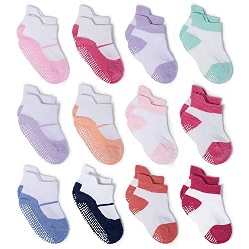 Zaples Baby Non Slip Grip Ankle Socks with Non Skid Soles for Infants Toddlers Kids Boys Girls