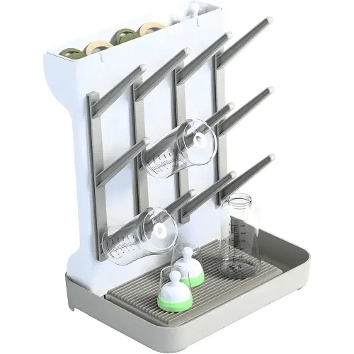 Vertical Baby Bottle Drying Rack Space Saving for Countertop & Kitchen,Large Multi Tiered Baby Bottle Rack Holder & Organizers and Storage for 11 oz Bottles,Glass Cup,Pump Parts,Pacifiers,Smart Grey