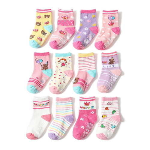 Fraobbg 12 Pack Baby Girls Non Slip Skid Crew Socks Toddlers Infant Cotton Grips Ankle Socks
