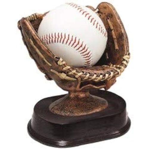 Baseball Glove Ball Holder Trophy - Bronzed Game Ball Holder Award - Custom Engraved Plate on Request - Decade Awards (5 Inch)