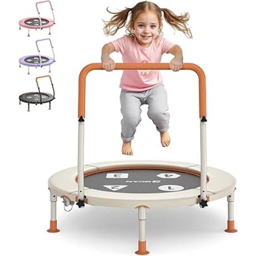 BCAN 36'' Toddler Trampoline, ASTM Certified-Foldable Mini Trampolines for Kids Ages 1-6, Adjustable Handle, Safety Pad & Foldable Legs, Baby Trampoline Indoor/Garden, Gift for Boy and Girl