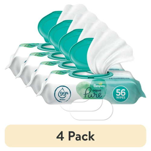 (4 pack) Pampers Aqua Pure Baby Wipes Unscented, 99% Water, 1 Pack, 56 Total Count (Select for More Options)