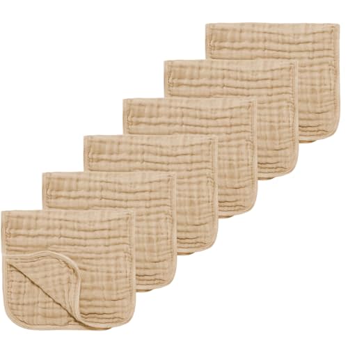 TDHD Muslin Solid Burp Cloths 100% Cotton Large 18''x10'' Extra Soft and Absorbent Multifunctional 6 Pack Baby Burping Cloth for Unisex Boys Girls (Khaki)