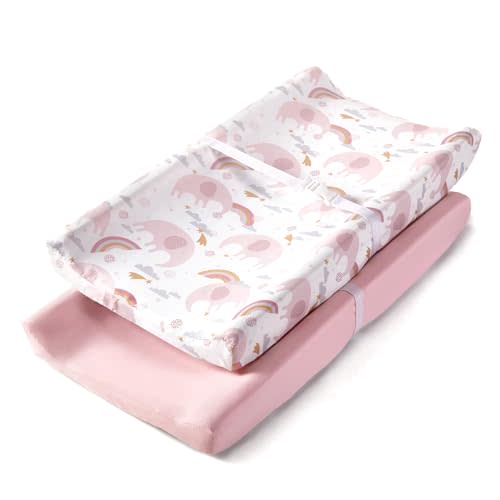TILLYOU Changing Pad Cover Set in Soft Jersey Material - Fits 32"/34''x16 Contoured Pad for Babies, Rainbow Elephant