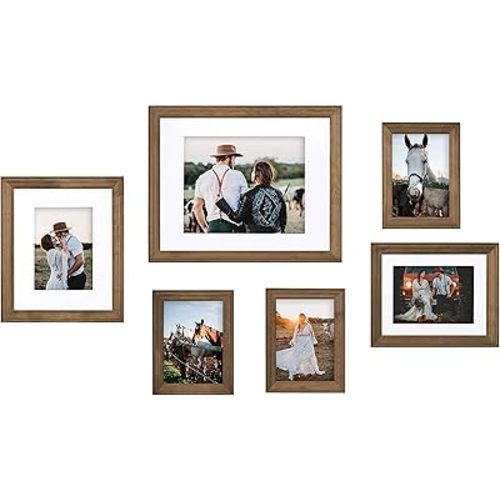 Kate and Laurel Bordeaux Gallery Frame Wall Kit, Set of 6, Natural Rustic Brown, Chic Photo Frames for Wall