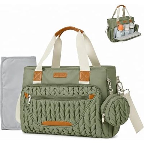 FHELAD Diaper Bag Tote for Women, Baby Diaper Bag 16L (Sage Green)