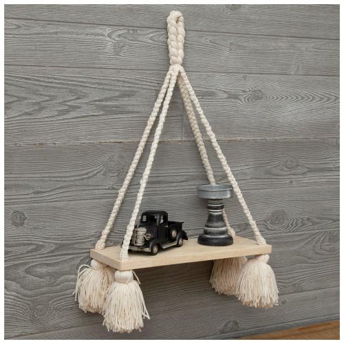 Yarn Tassels Wood Wall Shelf