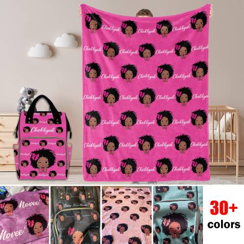 Custom Blanket with Name,Pink and Black Diaper Bag,Custom Girl Diaper Backpack,Personalized Africa Girl Bag,Personalized Name Diaper Bag