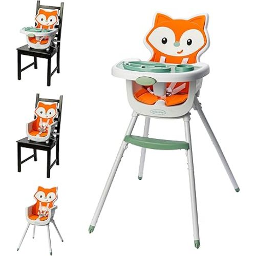 Infantino Grow-with-Me 4-in-1 Convertible High Chair, Fox-Theme, Space-Saving Design, Booster and Toddler Chair for Infants & Toddlers 3M-36M