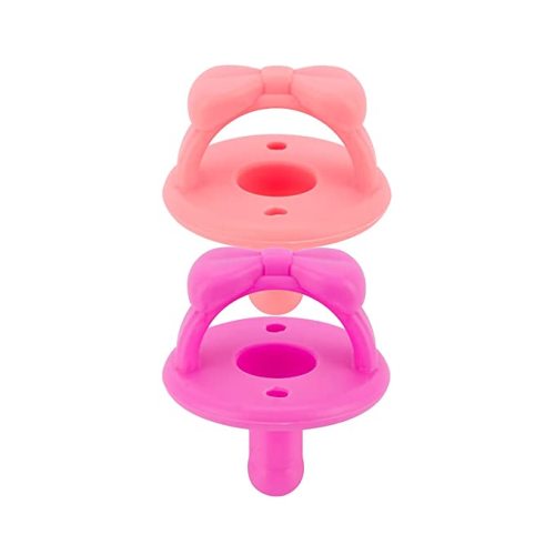 Itzy Ritzy Silicone Pacifiers for Newborn - Sweetie Soother Pacifiers Feature Collapsible Handle & Two Air Holes for Added Safety; for Ages Newborn and Up, Set of 2 in Guava & Dragon Fruit - 2 Count (Pack of 1) - Solid