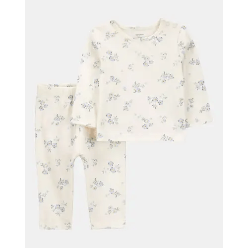 Baby 2-Piece Floral Long-Sleeve Tee & Pant Set - White/Blue | Carter's