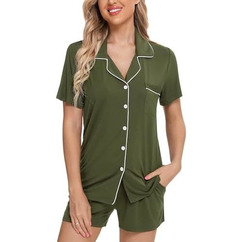 Leikar Womens Button Down Pajama Sets Bride Pajamas Sets Sleepwear Shorts Lounge Set