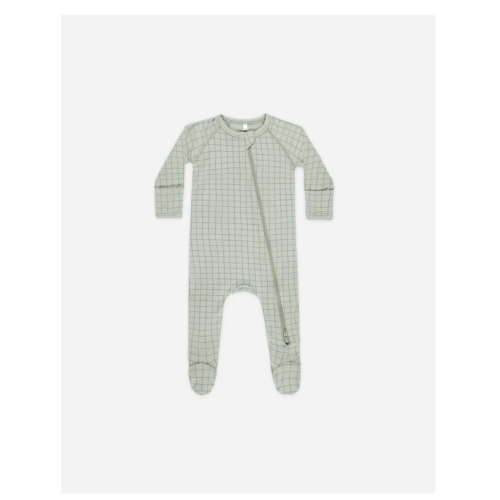 Bamboo Zip Footie || Sage Grid – Quincy Mae