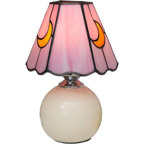 Mushroom Lamp Stained Glass Lamp Moon Lamp Bedside Table Lamp Night Lamps Tiffany Lamp Pink Cute Small Nightstand Desk Lamp for Home Decor Study Living Bedroom Gift, Included E26 Bulb