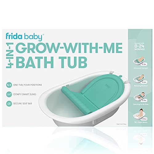 Frida Baby 4-in-1 Grow-with-Me Baby Bathtub, Baby Tub for Newborns to Toddler with Removable Bath Seat & Backrest for Bath Support in Tub - 4-in-1 Grow-with-Me Bath Tub