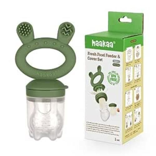 Haakaa Silicone Fresh Food Feeder with Silicone Pouch Cover 1 PK BPA Free (Olive Green)