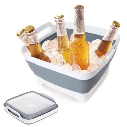 NEENCA 2.4 Gal(9L) Collapsible Dish Basin with Drain Plug, Space Saving Outdoor Multiuse Foldable Sink Tub, Dishpan, Kitchen Storage Tray for Camping, Vegetable Washing, RV (Gray)