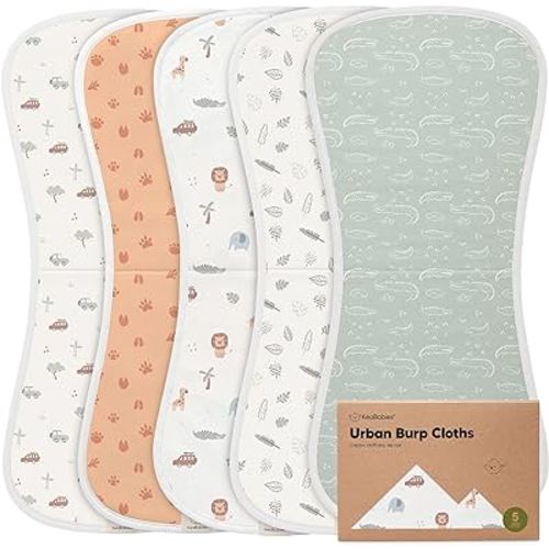 5-Pack Organic Burp Cloths for Baby Boys and Girls - Ultra Absorbent Burping Cloth, Burp Clothes, Newborn Towel - Milk Spit Up Rags - Burpy Cloth Bib for Unisex, Boy, Girl - Burp Cloths (Wilderness)