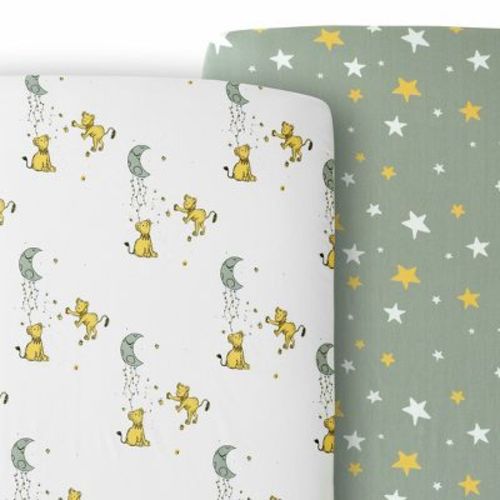 JumpOff Jo - 2Pack Set- 100% Cotton Crib Sheets - Super Soft, Breathable Crib Mattress Topper - 2 Sheets - Galaxy & Mama Bear