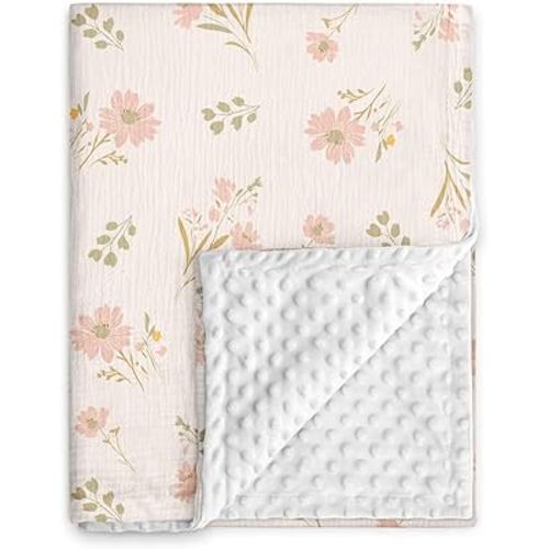 GLLQUEN BABY Blankets for Unisex Newborn Super Soft Nursery Minky Blankets with Muslin Cotton Front and Dotted Fleece Backing, Spring is in The Air, 30 x 40 inches