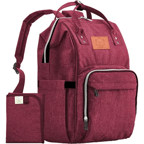 KeaBabies Diaper Bag Backpack, Waterproof Multi Function Baby Travel Bags (Wine Red)