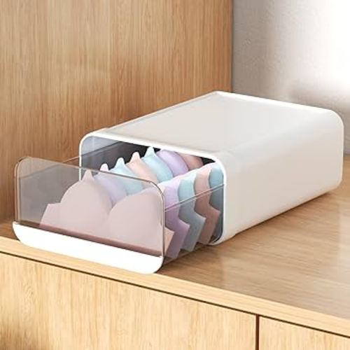 Underwear Organizer Drawer, 1 Cell Plastic Sock Underwear Storage Drawer, Stackable Closet Organizers and Storage Box for Bras, Socks, Scarves, Ties, Belt (Large Size-White, 1 Pcs)