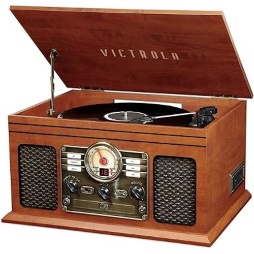 Victrola Ashford – 3-Speed Belt Driven Bluetooth Record Player with CD, Cassette, FM Radio, Aux-In & Built-In Stereo Speakers (Mahogany)