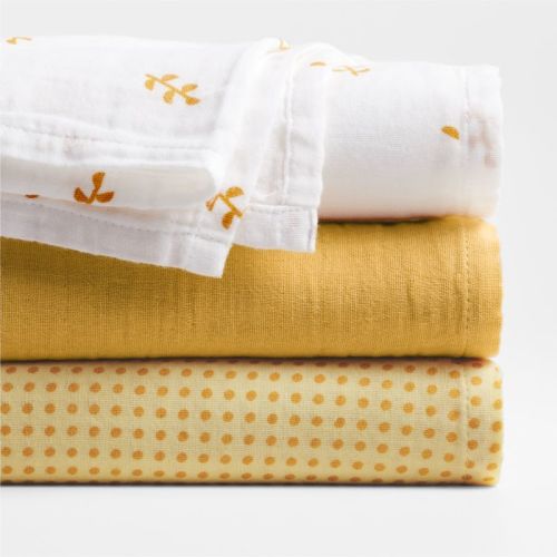 Mixed Print Muted Teal Organic Cotton Gauze Baby Swaddle Blankets, Set of 3