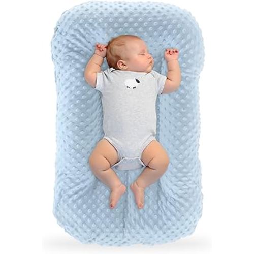 Baby Lounger Pillow for Newborn,Infant Lounger Cosleeping for Baby in Bed,Newborn Lounger Nest for Boys & Girls 0-12 Months(Blue Bean)