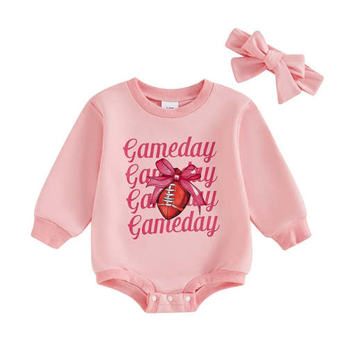 Baby Girls 2Pcs Gameday Football Letter Bow Print Long Sleeve Bubble R – August + Willow