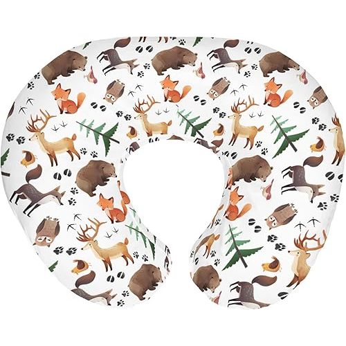 Cute Animals Baby Nursing Pillow Covers for Boy Girl Animal Tracks Bear Raccoon Wolf Owl Nursery Pillowcase for Breastfeeding Pillows Animal Soft Stretchy Slipcovers for Newborn