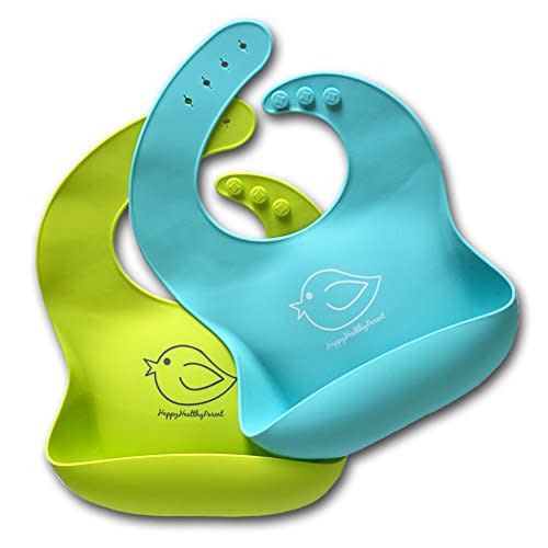 Happy Healthy Parent Silicone Baby Bibs Easily Wipe Clean - Comfortable Soft Waterproof Bib Keeps Stains Off, Set of 2 Colors