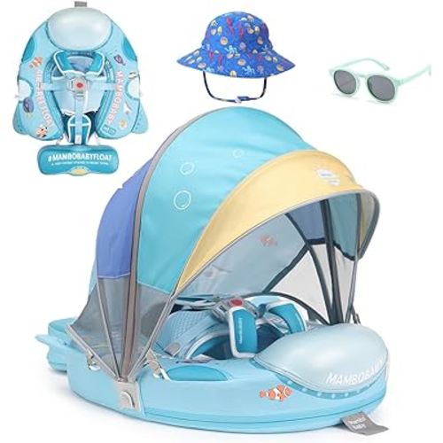 2024 Mambobaby Float with Canopy Infant Pool Float Ring Non-Inflatable Toddler Swim Float with Skin-Friendly Material for 3-24 Months Solid Infant Toddler Swim(Submarine Style)