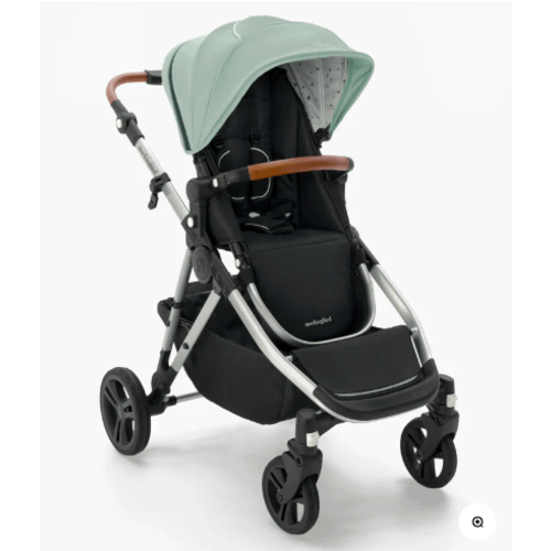 Mockingbird Single-to-Double Stroller 2.0 - Sage, Watercolor Drops and Silver with Penny Brown Leather
