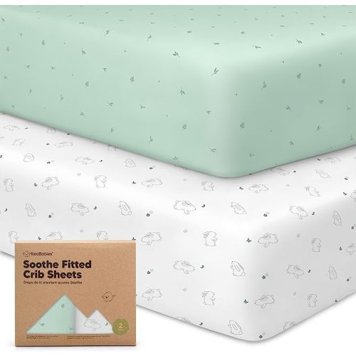KeaBabies 2-Pack Organic Crib Sheets for Boys, Girls - Fitted Crib Mattress Sheet Neutral, Breathable Jersey Cotton Cover for Baby Bed, Toddler Mattress, Soft & Cute Prints (Bunnies)