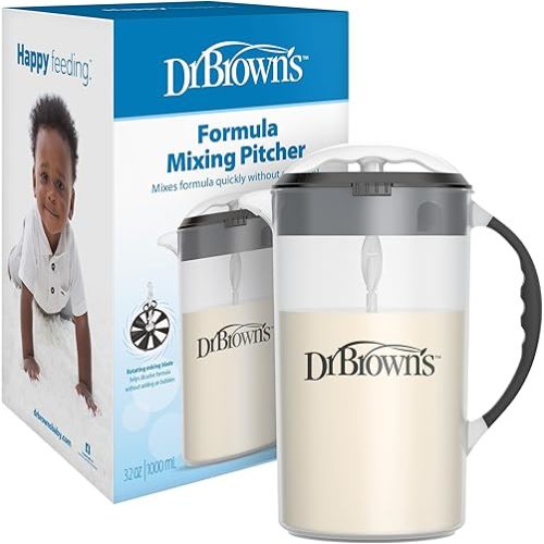 Dr. Brown's Baby Formula Mixing Pitcher with Adjustable Stopper, Locking Lid, & No Drip Spout, 36oz, BPA Free, Olive