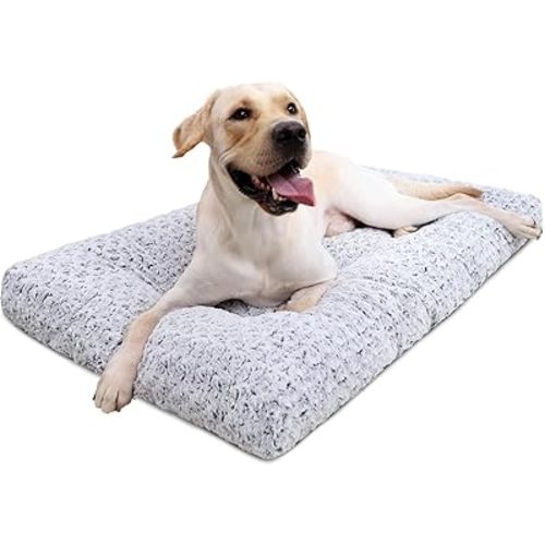 KSIIA Washable Dog Bed Deluxe Plush Dog Crate Beds Comfy Kennel Pad Anti-Slip Pet Sleeping Mat for Large, Jumbo, Medium, Small Dogs Breeds, 35" x 23", Gray