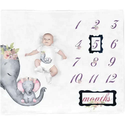 Elephant Baby Stuff, Baby Month Blanket for Newborn Photo Taken - Baby Age Blanket with 2 Frame B32-1