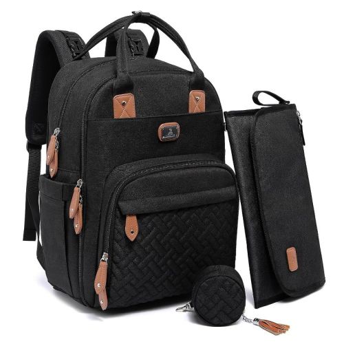 Diaper Bag Backpack with Portable Changing Pad, Pacifier Case and Stroller Straps - Black
