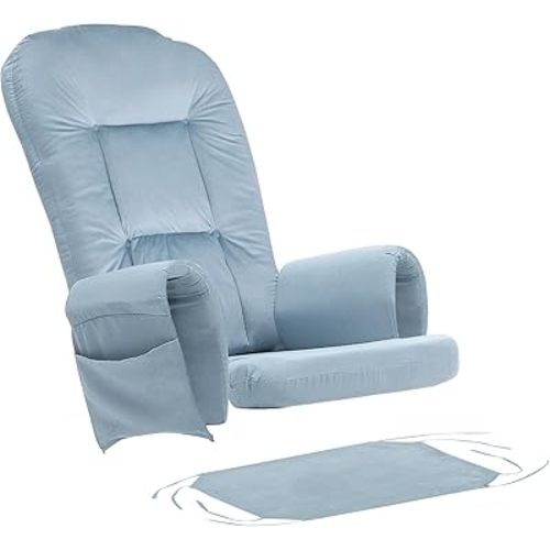BECHAEO 5PCS Velvet Glider Rocker Replacement Cushions with Ottoman Cover Soft Thicken Rocking Chair Cushion Set for Indoor Nursery Glider Rocking Chair, Baby Blue