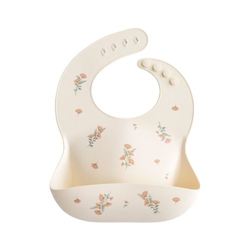 Silicone Baby Bib Pink Flowers One Size