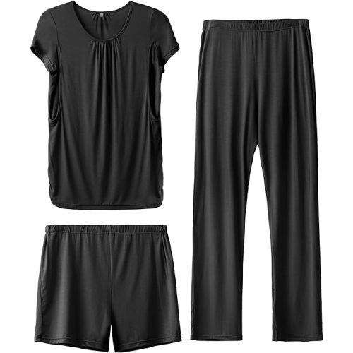 SUNNYBUY Womens Maternity Nursing Pajamas Set - Black - XX-Large
