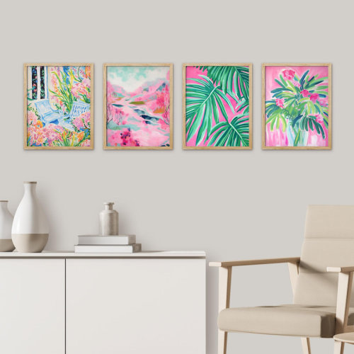 SIGNLEADER Tropical And Floral Bright Botanical Framed On Paper 4 Pieces Print | Wayfair