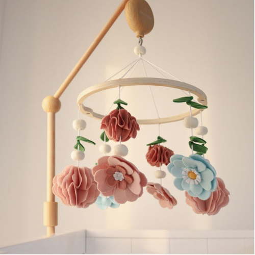 The Peanutshell Wildflower Baby Musical Wooden Crib Mobile