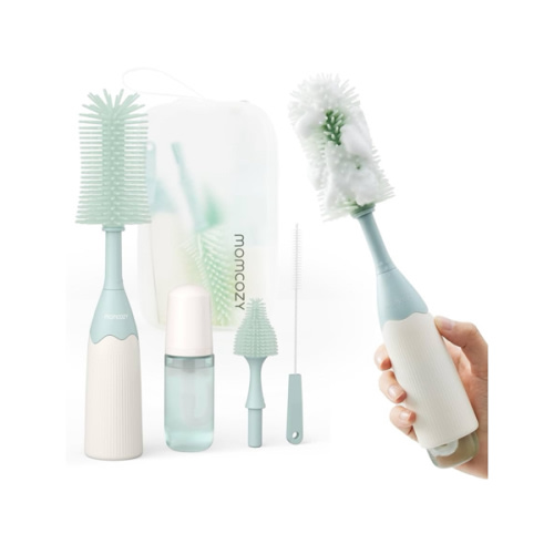Momcozy Bottle Brush Kit, Innovative Push-Press Design for Better Cleaning - Baby Bottle Cleaner Brush for Baby Bottle, Breast Pumps, Nipples, and More - Can Generate Foam for Better Cleaning, Green