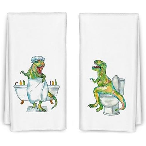 Funny Dinosaur Hand Towels for Kids Set of 2 - Dinosaur Gifts for Boys, Boys Kids Dinosaur Bathroom Decor, Kids Bathroom Hand Towels, Kids Hand Towels for Bathroom, 16x24