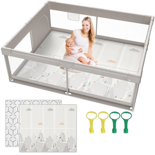 71 * 59 inch Baby Playpen with Mat for Babies, Toddlers and Kids